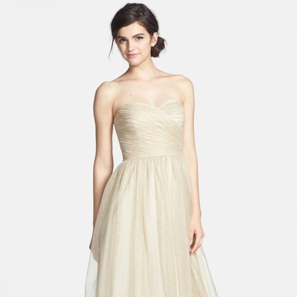 Aidan by Aidan Mattox gold tulle strapless dress